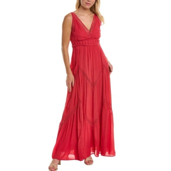 Max Studio Red Lace Trim Sleeveless Maxi Dress, Size Large - Picture 1 of 16